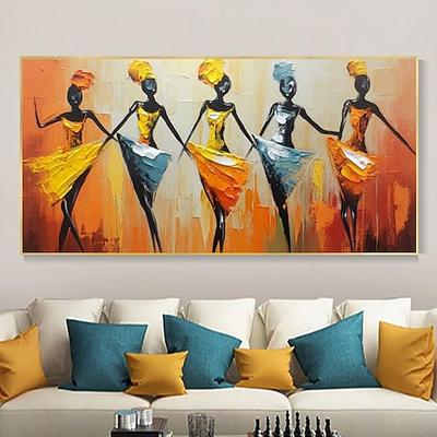 art afro-américain peint à la main grande peinture abstraite toile originale toile africaine art milieu du siècle danse femmes art mural peinture abstraite faite à la main sans cadre
