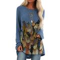 Mini robe Femme Robe t-shirt manche longue Printemps Automne - basique Classique Moderne Imprimer Animal Chat Imprime Col Ras du Cou Ample 2023 Vin Bleu Gris S M L XL XXL 3XL