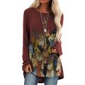 Mini robe Femme Robe t-shirt manche longue Printemps Automne - basique Classique Moderne Imprimer Animal Chat Imprime Col Ras du Cou Ample 2023 Vin Bleu Gris S M L XL XXL 3XL