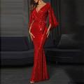 robe de cocktail pour femme robe de réveillon du nouvel an robe de soirée robe d'invité de mariage robe à sequins robe longue robe maxi rouge à manches longues à lacets