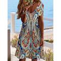 Femme Mini robe Robe casual Robe ethnique Robe Fourreau Mini-robe Vacances Mode Classique Vacances Anniversaire Casual Standard Floral Cachemire Manche Courte Col V V Profond Rouge Bleu Poudr