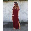 t-shirt femme robe t-shirt robe longue robe maxi vin rouge vert noir manches courtes couleur pure poche printemps été col en v s m l xl 2xl 3xl 4xl 5xl