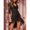 robe noire Robe dentelle Robe casual Femme Mini robe Dentelle Ruché Extérieur Plein Air du quotidien Actif Mode Col V Manches 3/4 2023 Mince Noir Abricot S M L XL XXL