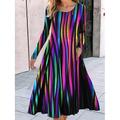 Robe midi femme Robe en A Robe décontractée Robe d'hiver Robe swing Mode Streetwear Mature Formelle Extérieure Vacances Fit régulier Géométrique Color block Tribal Manches longues Col rond Noire Rouge