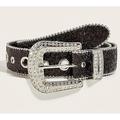 Femme PU Boucle Ceinture Bouclier en métal Cristal Strass Œillet Classique Mariage Soirée Boucle à œillet perlée côté voiture de 3,8 cm (argent) Boucle à œillet perlée côté voiture de 3,8 cm (noir)