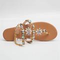 Femme Sandales Chaussures bling-bling Sandales plates Chaussures scintillantes du quotidien Plage Eté Paillette Brillante Talon Plat Bout ouvert Elégant Décontractées Minimalisme Faux Cuir Lacet Dorée