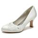 chaussures de mariage pour mariée demoiselle d'honneur femmes bout fermé bout rond blanc ivoire satin pompes avec dentelle fleur chaton talon talon bas fête de mariage soirée élégant classique