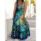 femme grande taille courbe robe décontractée robe swing robe à bretelles papillon paon longue robe maxi robe sans manches imprimé sangle romantique quotidien vert foncé multicolore été printemps l xl