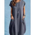 Robe casual Robe t-shirt Robe d'été Femme Robe mi-longue Poche Plein Air Rendez-vous basique Col Ras du Cou Manche Courte Standard Noir Blanche bleu marine S M L XL 2XL