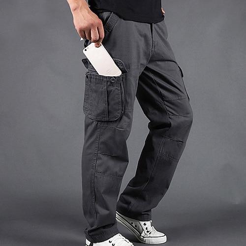 Homme Pantalon Cargo Pantalon cargo Pantalon Cordon de jambe 6 poches Plein Confort Extérieur du quotidien Sortie Mode Vêtement de rue Vert herbe Noir