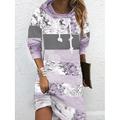 Robe mi-longue Femme Robe casual manche longue Hiver Automne Printemps - basique Moderne Imprimer Floral Bloc de couleur Capuche robe hiver Noël Anniversaire 2022 Bleu Violet Rose Claire S M L XL XXL