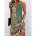 Robe Mini Femme Robe Petite Robe T Shirt Robe Tee Robe d'Été Robe d'Été Robe A Ligne Mode Active Streetwear Extérieur Vacances Rue Coupe Lâche Imprimé Floral Sans Manches Col en V Orange Vert Gris