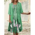 Robe de graduation pour femmes Robe Midi Ensemble de deux pièces Robe décontractée Robe en chiffon Robe imprimée Mode Imprimé moderne À manches mi-longues Col rond Extérieur Vacances Rose Bleu Violet