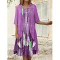 Robe de graduation pour femmes Robe Midi Ensemble de deux pièces Robe décontractée Robe en chiffon Robe imprimée Mode Imprimé moderne À manches mi-longues Col rond Extérieur Vacances Rose Bleu Violet