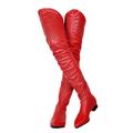 Femme Bottes Grandes Tailles Bottes sexy Soirée du quotidien Couleur Pleine Cuissardes Talon Plat Bout pointu Mode Décontractées Polyuréthane Fermeture Noir Blanche Rouge