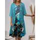 Femme Ensemble Robe Deux Pièces Robe casual Robe de Mousseline Robe imprimée Extérieur Vacances Mode Moderne Imprimer Robe mi-longue Col Ras du Cou Demi Manches Floral Ample Bleu Roi Bleu Vert