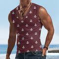 Anchor argyle men's resort style 3d print tank top vest top t-shirt sans manches pour hommes sports outdoor vacation gym t shirt noir bordeaux vert sans manches col en v chemise vêtements d'été