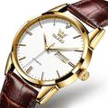 Montre Mécanique pour Hommes OLEVS Calendrier Étanche Noctilucent Jour Date Montre en Cuir Véritable