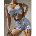 Maillot de bain 2 pièces bikini maillots de bain y2k femme rayé polyester noir bleu soutien-gorge slip