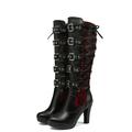 Femme Bottes Grandes Tailles Bottes à talons Extérieur du quotidien Couleur unie Bottes genou Hiver Noeud Plateau Talon Aiguille Bout rond Rétro Vintage Décontractées Minimalisme Daim Lacet Noir Rouge