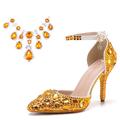 Femme Chaussures de mariage Escarpins Paillettes de cristal scintillantes ornées de bijoux Chaussures de mariée Gland Talon Aiguille Bout pointu Elégant Polyuréthane Boucle Argent Jaune clair Jaune