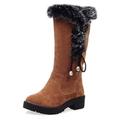 Femme Bottes Bottes de neige Chaussures en daim du quotidien Couleur Pleine Doublé en Polaire Bottes mi-mollet Hiver Lacet Talon Bottier Bout rond Minimalisme Cuir Nubuck Faux suède Lacet Brun fonc