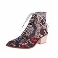 Femme Bottes Bottes à lacets Bottines Bottines Extérieur du quotidien Floral Broderie Bottines Bottines Hiver Talon Bottier Bout pointu Elégant Rétro Vintage Polyuréthane Lacet Noir Rouge clair Rouge