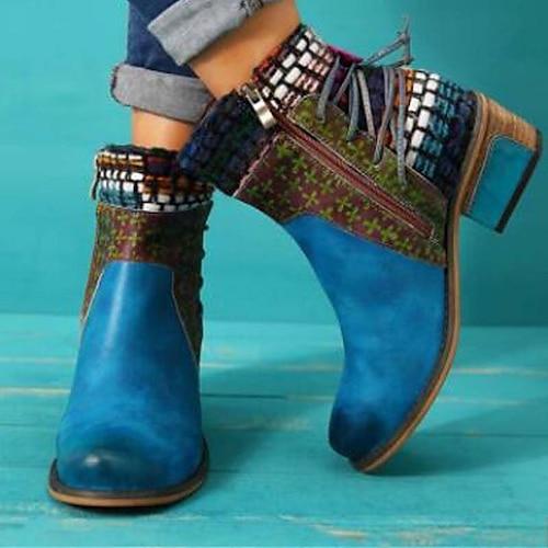bottines femme bohème chic avec patchwork coloré et fermeture éclair – bottines à lacets style vintage pour l'automne et l'hiver