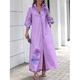 Robe chemise Robe casual Femme Robe longue maxi Extérieur Bureau du quotidien Coton Mode Moderne Col de Chemise Bouton Poche Manches 3/4 Eté Printemps Automne 2023 Ample Violet Floral S M L XL 2XL