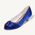 Femme Chaussures de mariage Escarpins Ballerines Chaussures de mariée Noeud Talon Bas Bout ouvert Elégant Satin Blanche Ivoire Argent