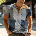 plaid faux patchwork motif hommes décontracté impression 3d t-shirt t-shirt henley t-shirt gaufré sport extérieur décontracté quotidien t-shirt bleu clair bleu ciel bleu manches courtes chemise henley