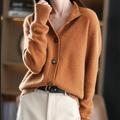 Gilet Cardigan Femme Tricoter Mao Acrylique Bouton Tricoté Automne Hiver Extérieur Intérieur du quotidien mode basique Décontractées manche longue Couleur monochrome Chameau Marron Beige Taille