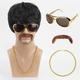 Ensemble de 5 pièces {perruque lunettes collier moustache bonnet de perruque} perruque disco des années 70 pour hommes, perruque naturelle moelleuse courte noire bouclée en cheveux