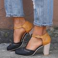 Femme Chaussures à Talons Escarpins Grandes Tailles Bureau du quotidien Couleur Pleine Talon haut Talon Bas Bout rond Elégant Rétro Vintage Décontractées Cuir PU Faux Cuir Lanière en T Noir Bleu Grise