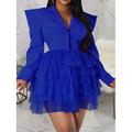 Mini robe Femme robe blanche manche longue Eté Printemps Automne - Soirée Trapèze Maille Multirang Taille haute Plein Col de Chemise Anniversaire Vacances Noir Blanche Bleu Fuchsia Orange S M L XL XXL