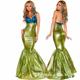 La Petite Sirène Sirène Aqua Reine Princesse Aqua Costume de Cosplay Costume de fête Femme Cosplay de Film Doré Bleu Vert foncé Noël Carnaval Queue de poisson sirène Bikini