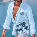 chemise été homme chemise de plage blanc bleu kaki manches longues revers arbre printempsamp; vêtements de vacances hawaïens d'été imprimés