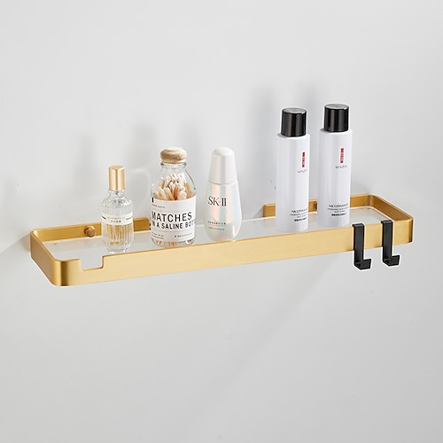 Étagère de salle de bain murale étagère de rangement dorée salle de bain cuisine matériel de salle de bain pendentif étagère de salle de bain espace aluminium acrylique étagère de douche étagère