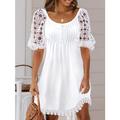 robe blanche Robe dentelle Robe casual Femme Mini robe Dentelle contrastée Dentelle Rendez-vous Vacances Sortie Actif Mode Col Ras du Cou Manche Courte 2023 Standard Blanche S M L XL XXL