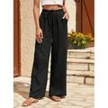 Femmes Taille EU / US Pantalon en coton et lin Droit Confort Pantalons Longueur complète Naturel Uni Cordon de serrage Confortable Non Elastique Tenue quotidienne Décontracté Quotidien Vert pomme