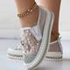 Femme Slip-Ons Mocassins Chaussures bling-bling Grandes Tailles Chaussures fantaisie du quotidien Couleur unie Eté Strass Imitation Perle Talon Plat Bout rond Mode Décontractées Maille Mocassins