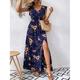 Robe casual Robe Trapèze Robe d'été Femme robe longue Floral Moderne Décontractées Extérieur du quotidien Vacances A Volants Fendu Manche Courte Col V Robe Ample Bleu de minuit Eté Printemps S M L XL