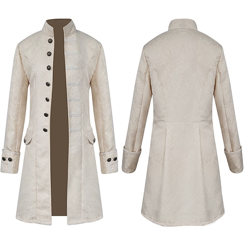 Homme Manteau Caban Utilisation Soirée Le style rétro Printemps Automne Conception spéciale Antique Millésime Rétro Longue Vêtements pour hommes en jacquard médiéval [blanc] Vêtements pour hommes