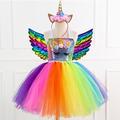 Licorne Robe Ailes Bandeau Fille Cosplay de Film Danse serrée Tutu robe de vacances Doré Bleu Arc-en-ciel Noël Halloween Carnaval Mariage robe demoiselle d honneur Robe Ailes Coiffure