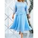 Grande Taille Courbe robe soirée Robe d'hiver Robe dentelle Femme robe longue Couleur unie Manches 3/4 Dentelle Ruché Col Ras du Cou Elégant Soirée Rose Claire Bleu Bleu Ciel Eté Printemps L XL 2XL