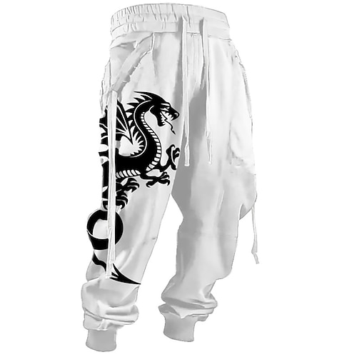 Dragon Décontractées Homme Impression 3D Joggings Pantalon Extérieur Plein Air Casual Quotidien Polyester Noir Blanche Vert S M L Taille médiale Élasticité Pantalon