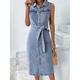 Robe en jean Robe chemise en jean Femme Robe mi-longue Jean Mode Moderne Extérieur du quotidien Vacances Col de Chemise Lacet Bouton Sans Manches Eté Printemps 2023 Ample Bleu Plein S M L XL 2XL