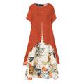 grande taille femme courbe robe décontractée robe droite fleuri robe midi manches courtes froncé faux deux pièces col rond mode quotidien jaune rose printemps été l xl xxl 3xl 4xl