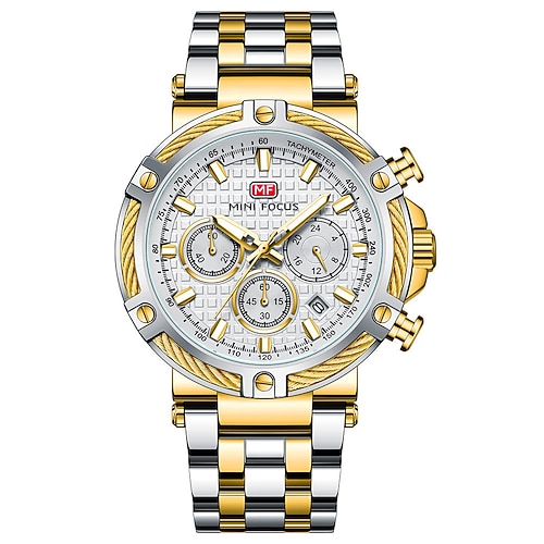 Montres chronographe MINI FOCUS Multifonctionnelles à quartz pour hommes Luxe Bracelet en acier inoxydable Horloge masculine étanche relogio masculino