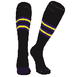 PEAR SOX Striped OTC Baseball Softball Football Socks (F) Black Purple Bright Yellow (XL)